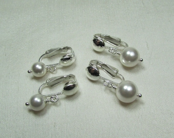 Clip On Pearl Earrings Bridesmaid Jewelry Pearl Bridal Earrings Pearl Clip On Earrings Sterling Silver Pearl Drop Earrings Bridal Jewelry