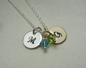 Initial Necklace Silver Gold Monogram Necklace Personalized Necklace for Mom Birthstone Necklace Mothers Necklace Personalized Jewelry Gift