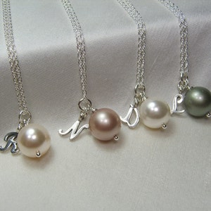Pearl Initial Necklace Bridesmaid Jewelry Personalized Bridesmaid Necklace Asking Bridesmaid Gift Monogram Necklace Bridesmaid Proposal Gift image 1
