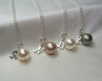 Pearl Initial Necklace Bridesmaid Jewelry Personalized Bridesmaid Necklace Asking Bridesmaid Gift Monogram Necklace Bridesmaid Proposal Gift