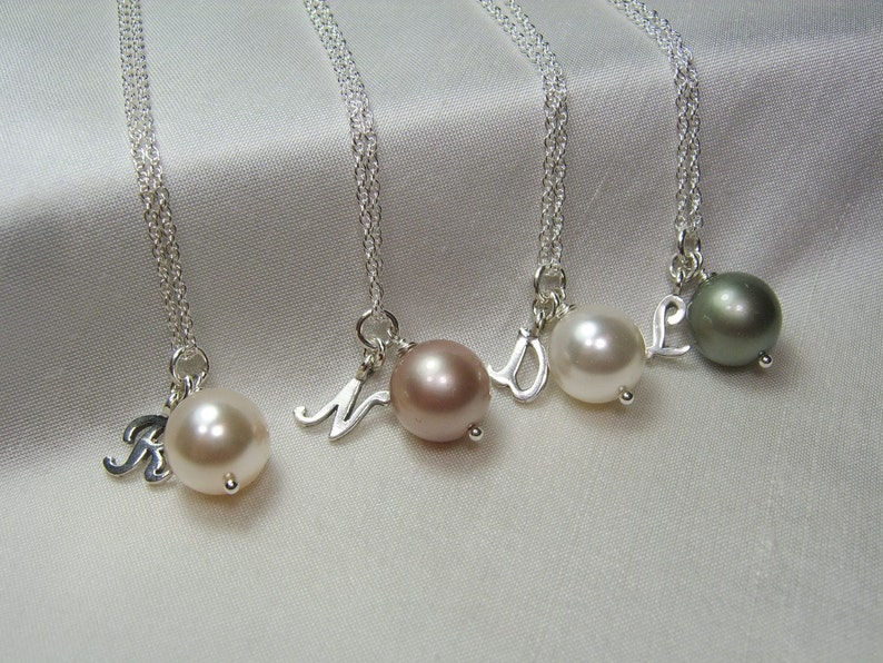 Pearl Initial Necklace Bridesmaid Jewelry Personalized Bridesmaid Necklace Asking Bridesmaid Gift Monogram Necklace Bridesmaid Proposal Gift image 1