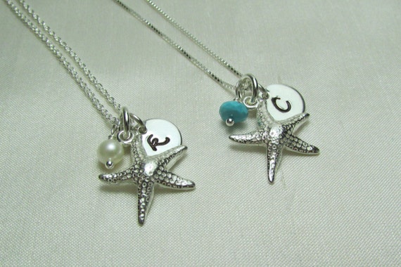 Bridesmaid Jewelry Set Of 5 Starfish Bridesmaid Initial Necklace