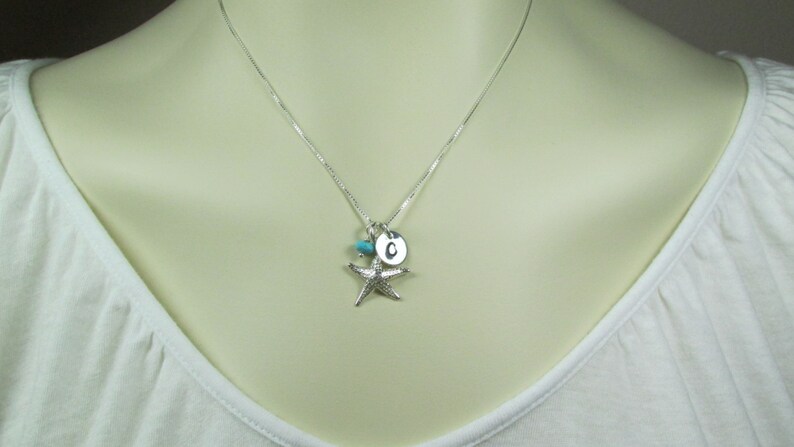 Personalized Necklace for Mom Birthstone Necklace Initial Necklace Monogram Necklace Sterling Silver Starfish Necklace Mothers Jewelry image 3