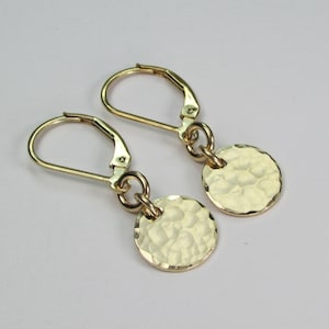 Disc Earrings Gold Dangle Earrings for Women Minimalist Simple Hammered Drop Earrings with Leverback