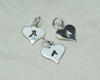 Personalized Heart Charm - Small Hand Stamped Initial Charm - Sterling Silver 3/8" Disc with Letter or Design - Add to Monogram Necklace