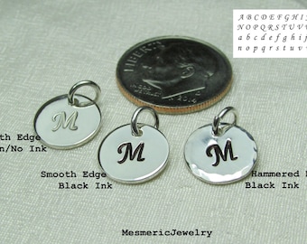 Personalized Initial Charm - Small Hand Stamped Charm - Sterling Silver 3/8" Disc with Letter or Design - Add to Monogram Necklace