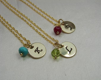 Initial Necklace Gold Personalized Necklace Birthstone Mothers Necklace Birthstone Necklace Personalized Jewelry Gold Monogram Necklace