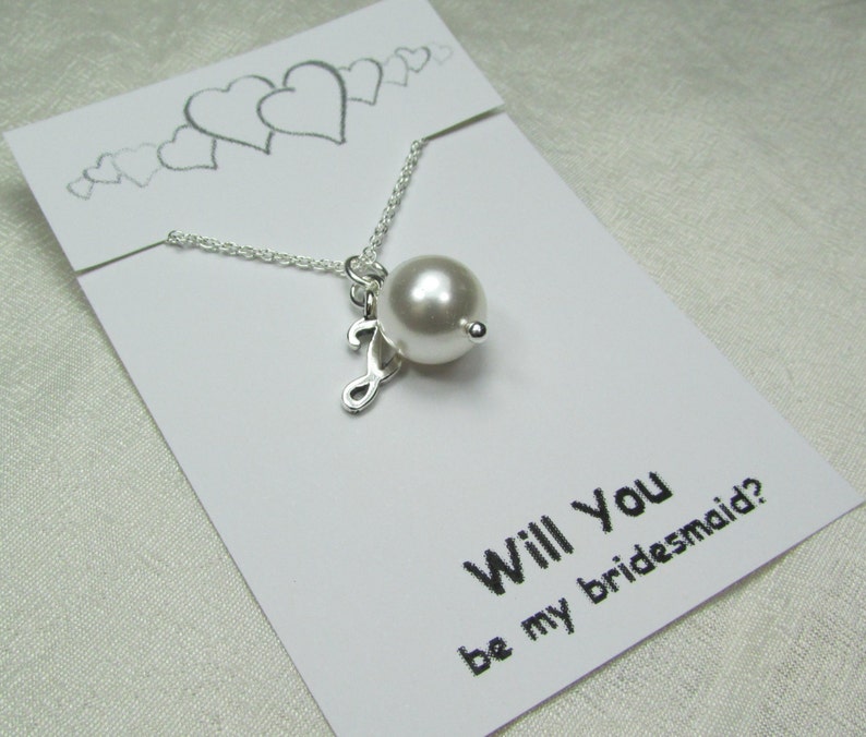 Pearl Initial Necklace Bridesmaid Jewelry Personalized Bridesmaid Necklace Asking Bridesmaid Gift Monogram Necklace Bridesmaid Proposal Gift image 3