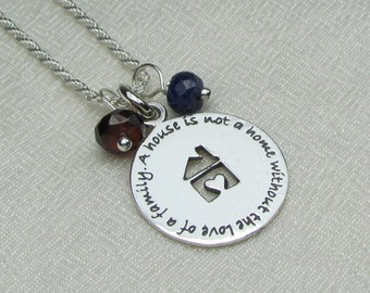 Mothers Necklace with Birthstone Necklace Sterling Silver Home Family Birthstone Jewelry Personalized Necklace for Mom