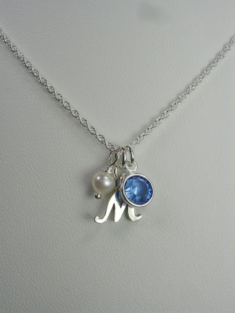Personalized Necklace Sterling Silver Initial Necklace with Birthstone Necklace Mothers Necklace Personalized Jewelry Monogram Necklace