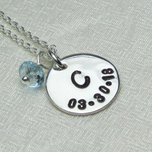 Birthstone Initial Necklace Sterling Silver Birthstone Necklace Mothers Necklace Personalized Birth Date Necklace Personalized Jewelry