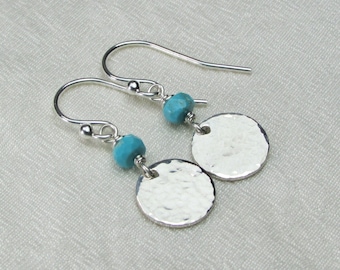 Birthstone Earrings December Turquoise Earrings Sterling Silver Disc Earrings for Women Mothers Jewelry Gift