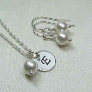Personalized Bridesmaid Jewelry Set Initial Necklace Sterling Silver Pearl Earrings Bridesmaid Gift Bridesmaid Necklace Wedding Jewelry Set