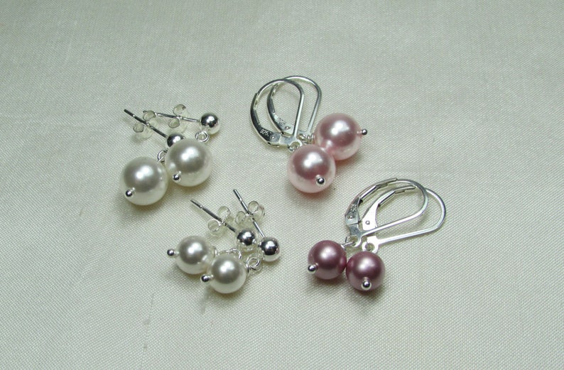 Classic Pearl Earrings Pearl Bridesmaid Earrings Bridesmaid Gift Bridesmaid Jewelry Sterling Silver Earrings Wedding Jewelry image 3
