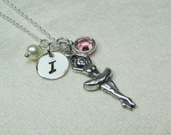 Initial Necklace Birthstone Necklace for Mom Ballerina Necklace Personalized Necklace Personalized Jewelry Dance Necklace Gift for Girls