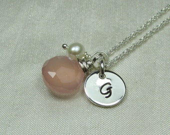 Initial Necklace Personalized Necklace Bridesmaid Gift Monogram Necklace Chalcedony Bridesmaid Necklace Personalized Bridesmaid Jewelry