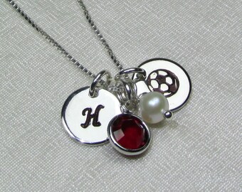 Mothers Necklace Personalized Birthstone Necklace Initial Necklace Soccer Mom Necklace Monogram Jewelry for Mom Sports Jewelry Team Gifts