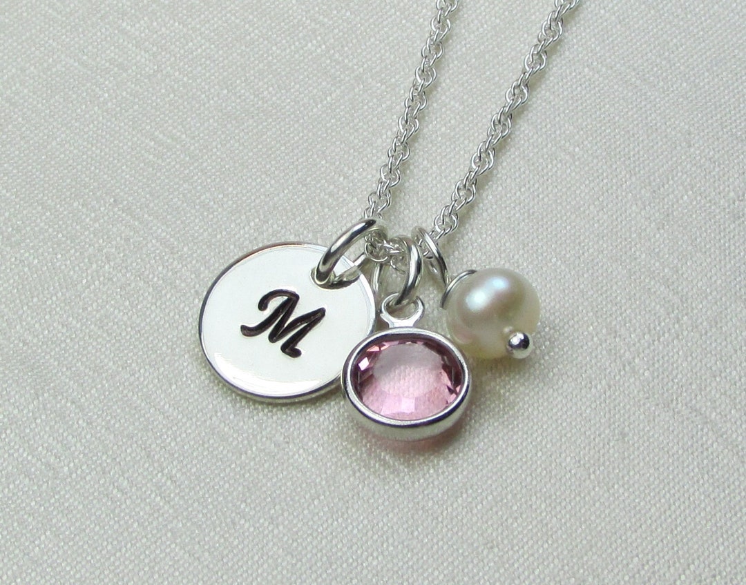 Initial Necklace With Birthstone Necklace for Mom Monogram - Etsy