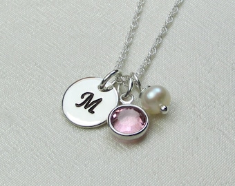 Initial Necklace with Birthstone Necklace for Mom Monogram Necklace Personalized Necklace Mothers Necklace Personalized Jewelry Gift