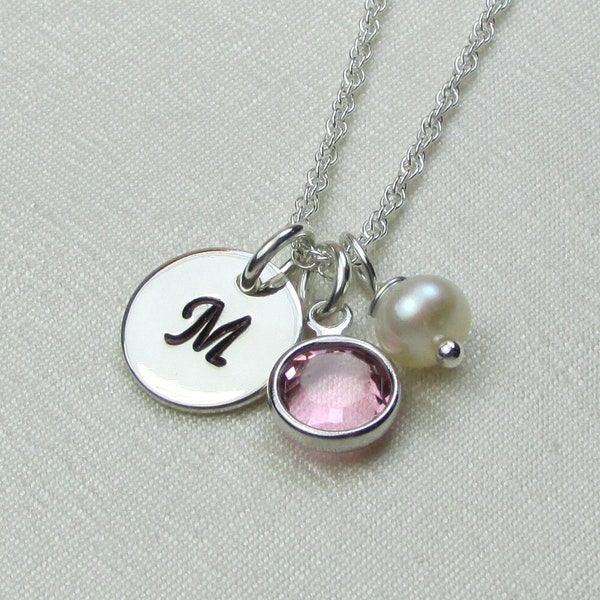 Initial Necklace with Birthstone Necklace for Mom Monogram Necklace Personalized Necklace Mothers Necklace Personalized Jewelry Gift