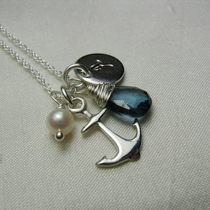 Initial Necklace Bridesmaid Jewelry Monogram Necklace Silver Anchor Necklace Personalized Necklace Birthstone Necklace Beach Bridesmaid Gift