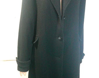 Vince Camuto Black Wool Winter Coat – Longline Dress Coat, Elegant Structured Peacoat Style, Warm Formal Overcoat, Classic Black Outerwear