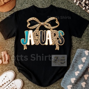 Jacksonville Jaguars Leopard Bow PNG | Football Mom Game Day Design | Sublimation & DTF Transfer File image 1