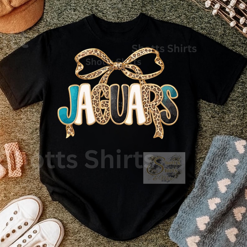 Jacksonville Jaguars Leopard Bow PNG | Football Mom Game Day Design | Sublimation & DTF Transfer File image 1