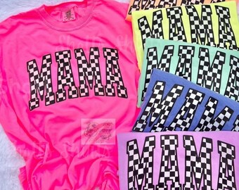 Camiseta a cuadros para mamá / Camiseta moderna para mamá / Camiseta neón para mamá / Regalo para mamá / Camiseta para el Día de la Madre / Camiseta retro para mamá / Camiseta personalizada para mamá