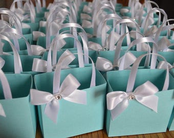 Blue & White ribbon favor bags, can be personalized