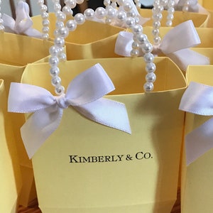 Yellow Party Favor Bag: Pearl Handle, Bow - Baby Shower, Bridal