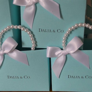 Blue pearl handle bags for party favors, weddings, showers