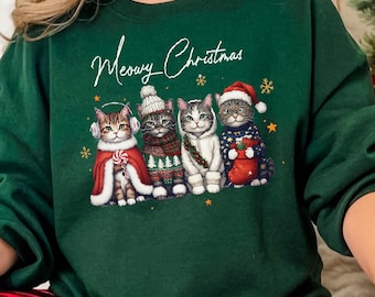 Cat Christmas Sweatshirt: Meowy Xmas Cat Mom Crewneck