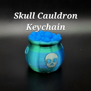 Skull Cauldron Keychain | Spooky Halloween Decor | Unique Keychain with Keyring | Custom Keychain | Trick or Treat | Festive Fall Gifts
