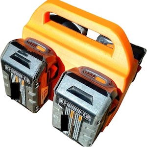 Ridgid 18V Quad Battery Holder | Portable Power Tool Battery Carrier | Fits 4 Batteries | Sturdy Grip Handle | Workbench Storage