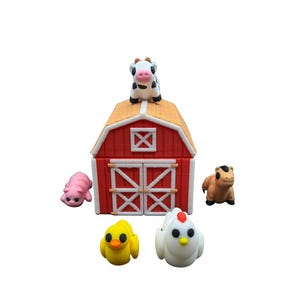 5個パック ミニ3Dプリント農場動物 ツイストトップ納屋コンテナ付き - 関節式フィジェットトイ ストレス解消感覚セット | 農場愛好家ギフト