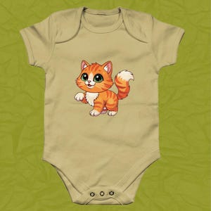 Cute Cat Baby Bodysuit, baby animal bodysuit, zoo animal baby bodysuit, cat baby bodysuit, cartoon animal baby bodysuit - Larkwood bodysuit