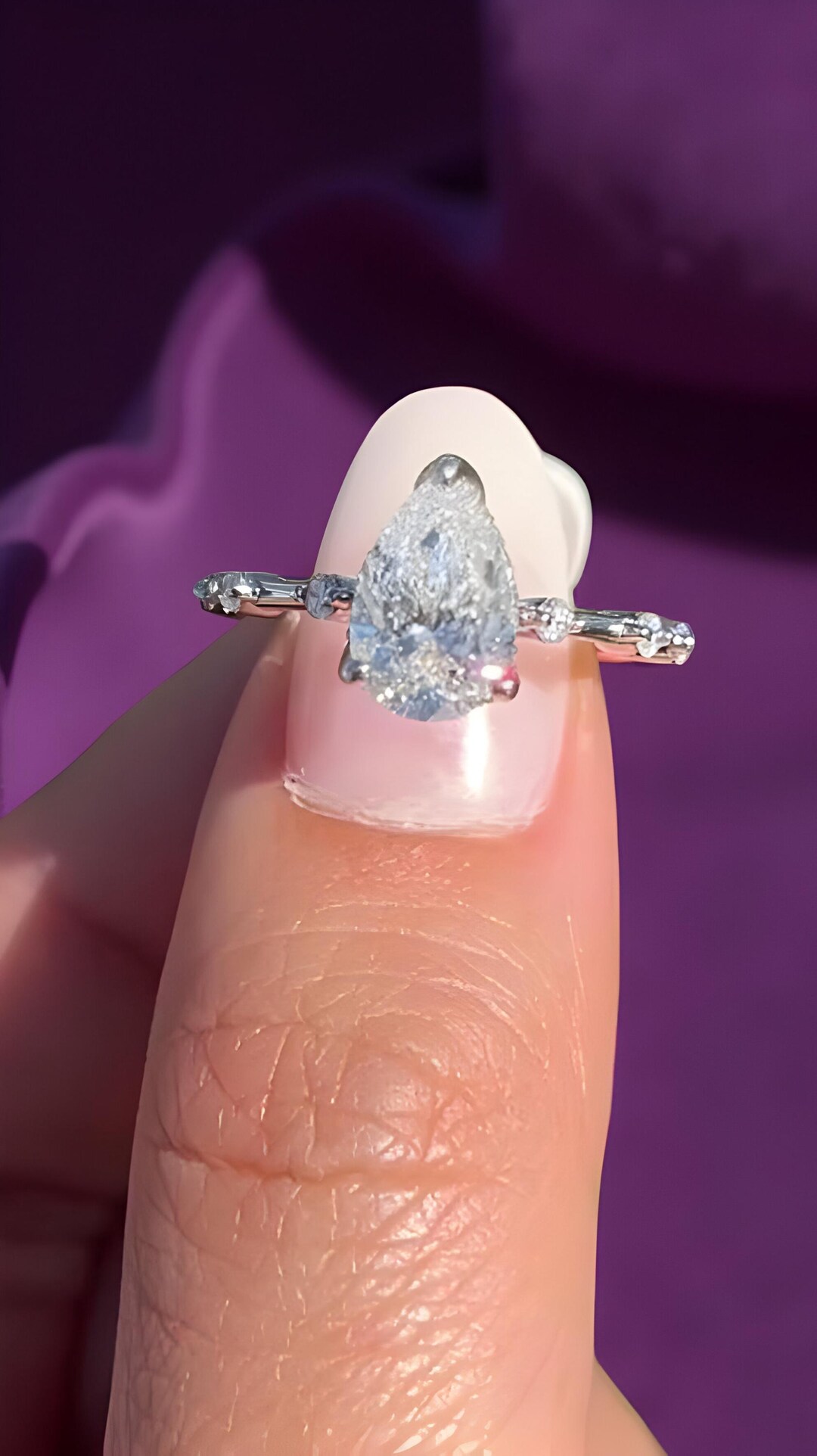 Pear Cut Lab Grown Diamond Engagement Ring, Cathedral Hidden Halo ...