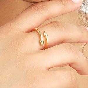Boho Arrow Ring, Adjustable 925 Silver Gold Plated Ring, Dainty Thin Band Open Cuff Gift Jewelry for Her, Christmas Gift Rings