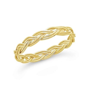 Plain Silver Braided Band Ring, Gold Plated Sterling Silver Woven Ring, Dainty Gold Stacking Ring for Women, Unique Braided Wedding Band