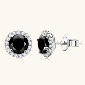 Natural 6mm Round Black Onyx Halo Wedding Stud Earrings in 925 Sterling Silver, 14k Gold Plated Surrounding Moissanite Halo Studs For Womens
