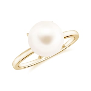 Anello solitario con perla bianca naturale fresca per donna, anello in argento sterling da 8 mm con borchie a sfera per fidanzamento e matrimonio, anello per donna da sposa