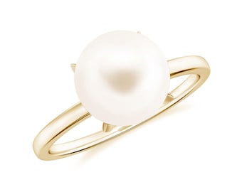 Natural Fresh White Pearl Solitaire Ring For Women, Sterling Silver 8mm Ball Prong Set Ring For Engagement & Wedding, Ring For Women Bridal
