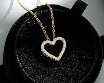 Moissanite Open Heart Necklace, 925 Sterling Silver Valentine's Day Gift
