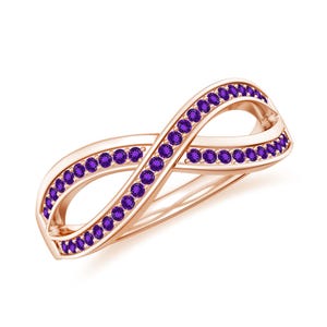 Natural Amethyst CZ Crossover Ring - 925 Silver Infinity Band for Women - Thin Band Ring - Promise Ring - Stacking Ring - Birthday Gift Ring
