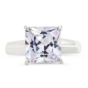 Square Princess Cut Moissanite Solitaire Engagement Ring - 925 Sterling Silver Rhodium Plated Prong Set Ring - Anniversary Ring for Wife
