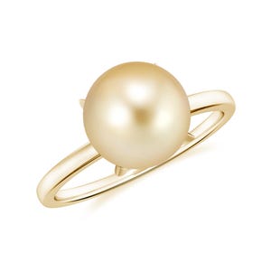 Anello con perla dorata dei Mari del Sud, anello solitario in argento placcato oro 14k con perla gialla da 8 mm per donna, anello di fidanzamento con perla, gioiello da regalo per la sposa