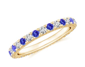 Tanzanite Eternity Band Ring, 925 Sterling Silver Full Eternity Ring, Dainty Moissanite Cz Ring, Wedding Engagement Ring, Christmas Gift