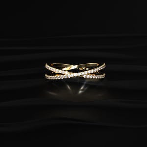 Crossover Ring - Moissanite Half Eternity Ring - Criss Cross Handmade Ring - X Geometric Crisscross Circle Ring - Double Band Ring for Her