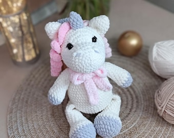 Stuffed Crochet Unicorn – Pastel Plush Animal – Magical Gift for Girls